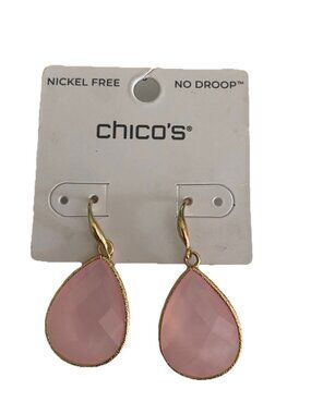 Chico’s Teardrop Earrings Gold Tone Faceted Pink Stones